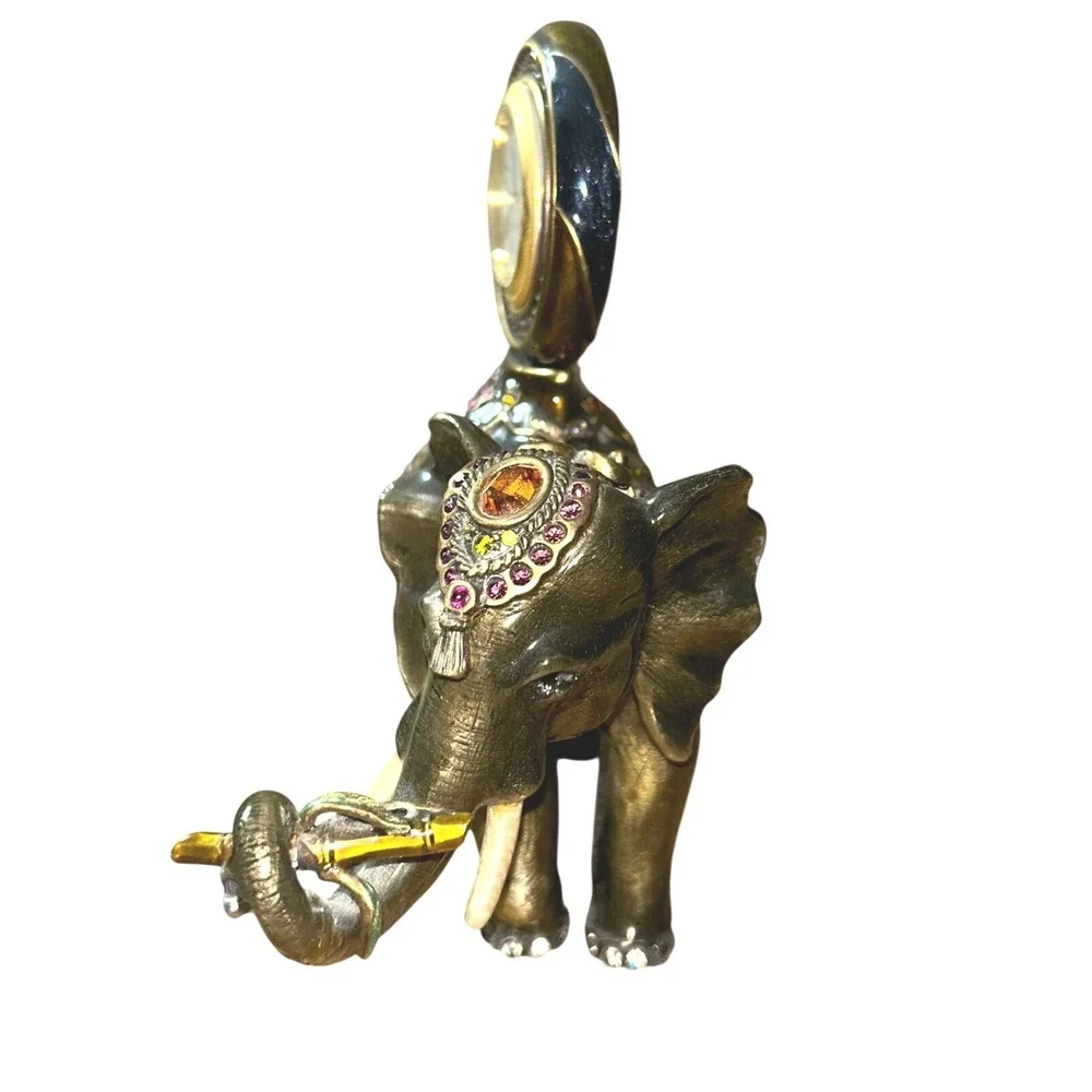 Jay Strongwater Jeweled Elephant Desk Clock Swarovski Crystal Enamel Figurine